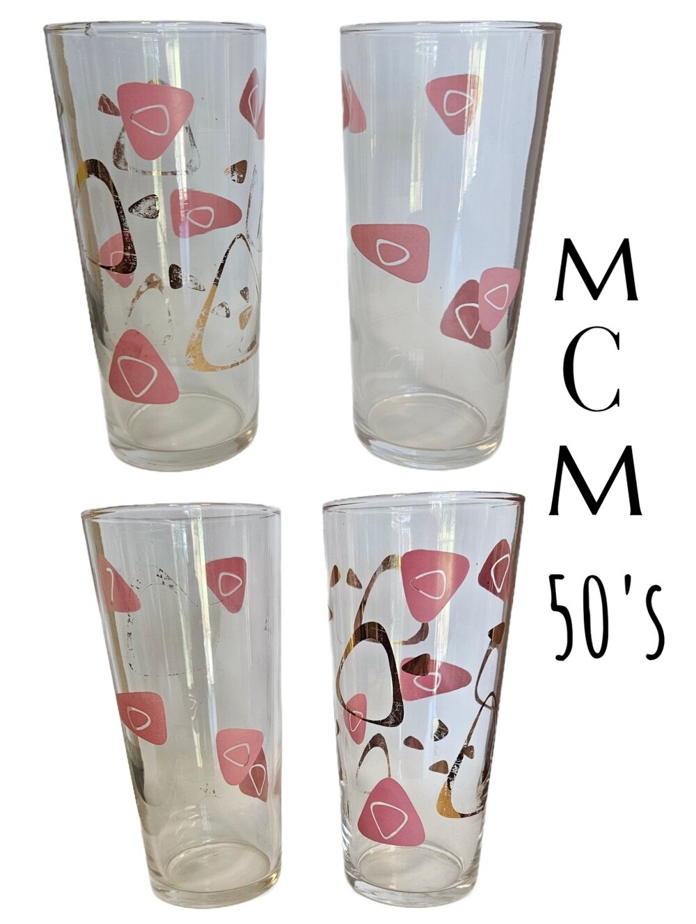 Vtg. Federal Glass Highball Glasses MCM "Atomic Amoeba/ Boomerang Set Of 4